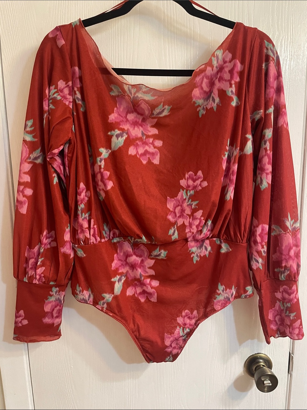 Free People Intimately Red Floral Mesh Bodysuit